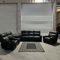 Kellan 3-Piece Leather Power Reclining Set with Power Headrests - Brown - FREE DELIVERY AVAILABLE ✅