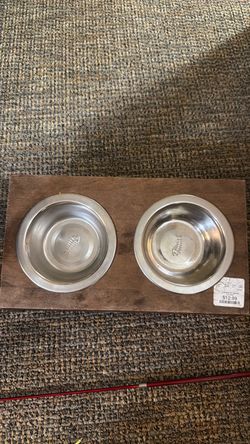 Double Pet Bowl Feeder with Wood Base