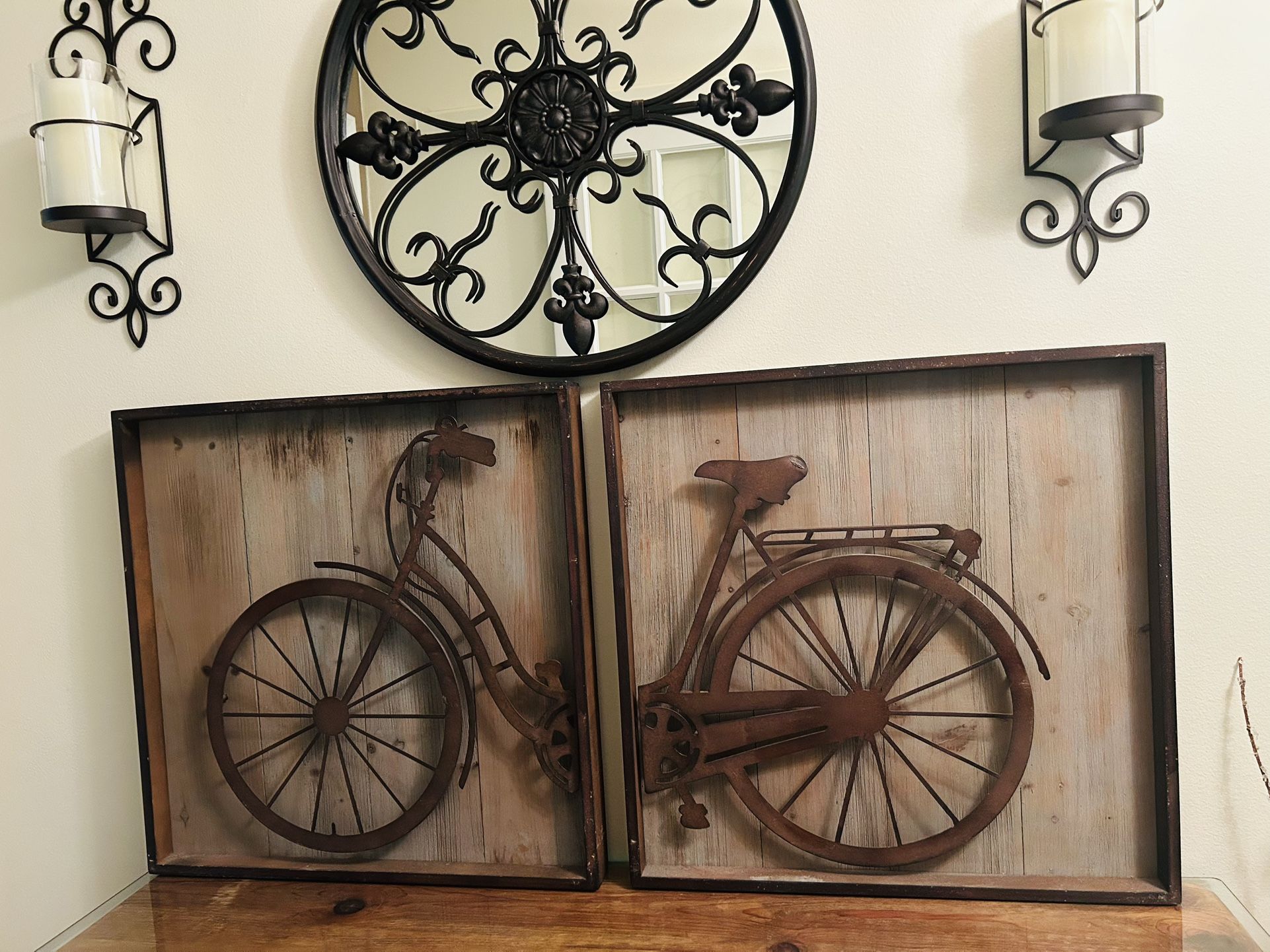Large Two Piece Wood And 3D Laser Cut Metal Bicycle Wall Art