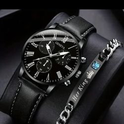 Men’s Bracelet And Watch  Black 