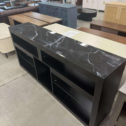 70 Inch Black TV Stand for Living Room, LED Entertainment Center for Gaming, Modern TV Cabinet Console(small damage)