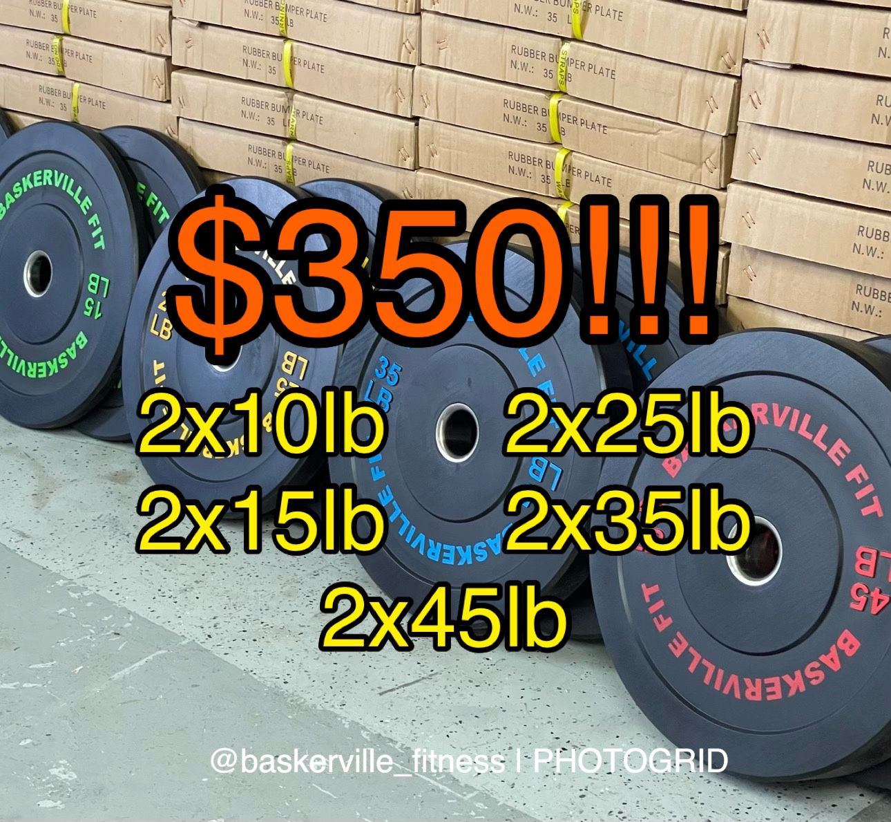 NEW 260lb set of Olympic Bumper Plates sealed in the manufacturer box  