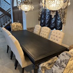 RESTORATION HARDWARE BLACK OAK FRENCH COLLECTION DINING TABLE W/ 8 Chairs - Excellent Condition- Retail: $5500