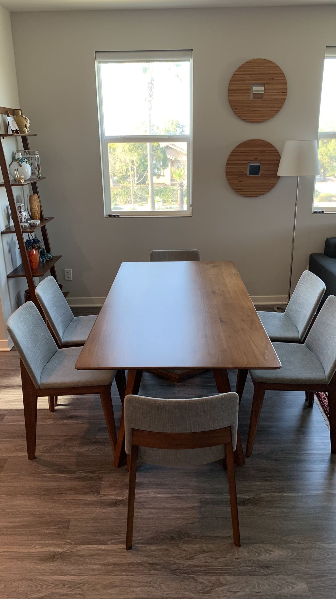 Scandinavian Design, Mid-Century Walnut Dining Table With Six Chairs