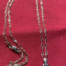 14 K Ladies Gold Chain With Pendant 19 Inch Long