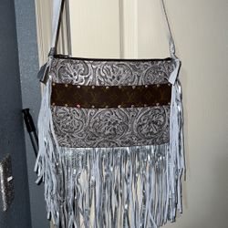 New Tooled Leather Fringe Crossbody 