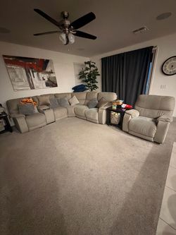 Large Beige Reclining Sectional Sofa and Lazy boy chair