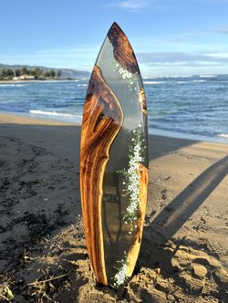 Surfboard Art 68 Inches Epoxy And Hawaiian Monkeypod  … Flower Design