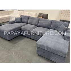 New! Plush U-Shaped Sectional, Sectionals, Sofa, Modular Sectional, Couch, Sofa, Sectional With Chaise, Double Chaise Sofa, Grey Sofa, Grey Couch Dime