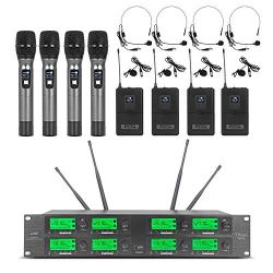 Wireless Microphone System Frequency A 8 Channel Microphone UHF 4 Handheld Mic 4 Headset 4 Lavalier Bodypack 4 Lapel Mic Pro Audio Karaoke System