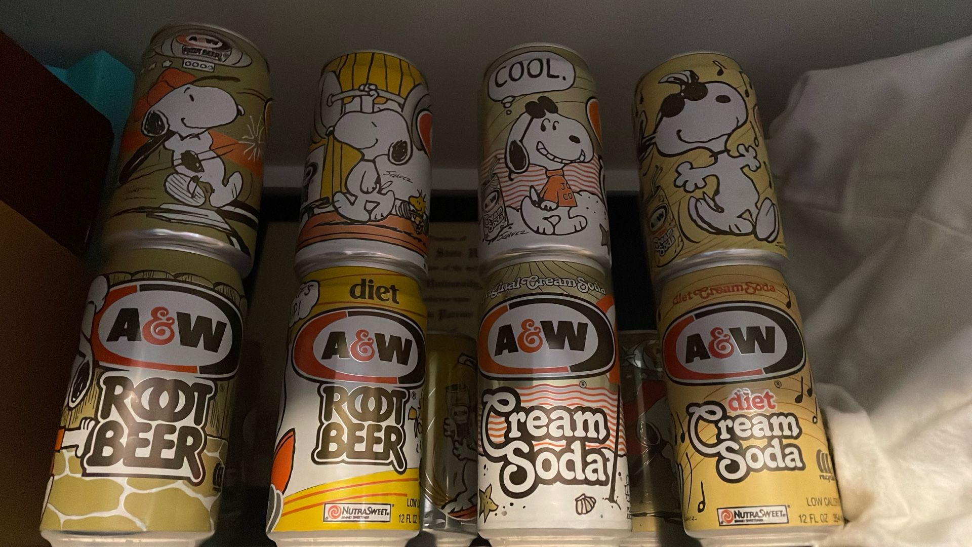 Vintage Snoopy A & W Root Beer & Cream Soda cans