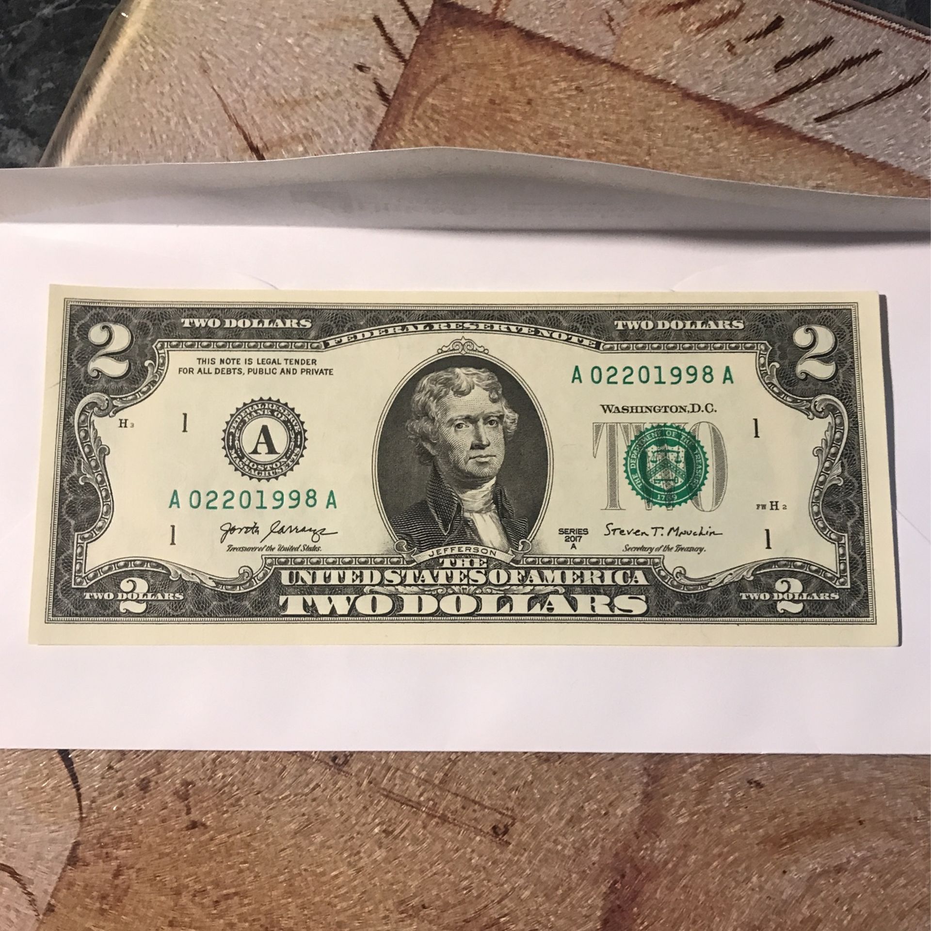 2017 Unique Crisp Uncirculated $2 Bill True Birthday Note. Feb 20 1998
