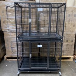 🦮🐕‍🦺 New Double Tier 37” Dog Kennel w/ Metal Floor, Tray & Casters 🐶 please see dimensions in second picture  🐶