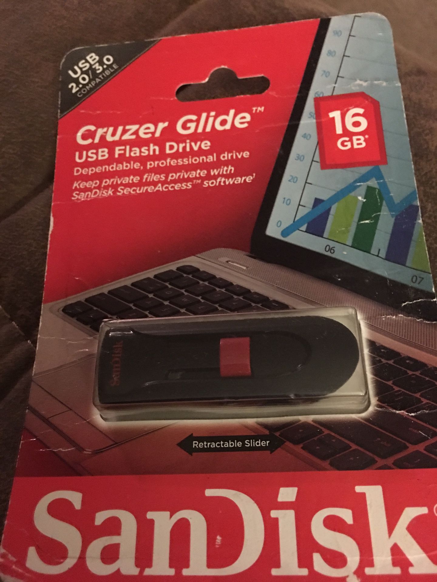 NEW SanDisk Cruzer Glide USB 2.0 Flash Drive, 16 GB