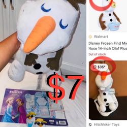 $7 Disney Bundle of Frozen Olaf 22” Plush,Olaf Towels Clips Set and Giant coloring Activity Book
