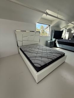 White and Silver Queen Bed Frame