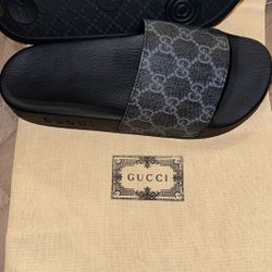 Black Gucci Monogram Slides 