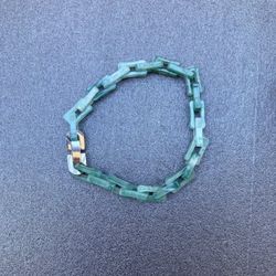 Certificate Jadeite Jade Hand Carved 8mm light green rectangle chain link Bracelet Bangle 6.75inches 