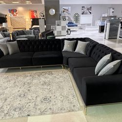 L Shaped Modular Black Sectional Couch Set 🌟⭐$39 Down Payment with Financing ⭐ 90 Days same as cash