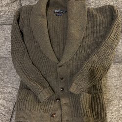 Polo by Ralph Lauren Vintage Shawl Collar Wool Sweater Cardigan with Braided Leather Buttons