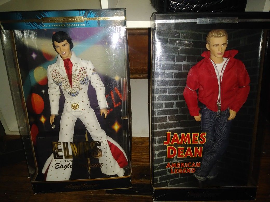 elvis and james dean collector dolls. year 2000