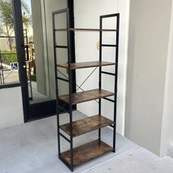 New In Box 24Lx12Dx63H Inches 5 Tier Bookshelf Display Shelf Rack Steel Frame Brown Laminate Wood Furniture Organizer 
