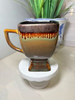 2007 CA Pantry Classic Ceramics Square Footed Mug Earthy Brown Green Drip Glaze