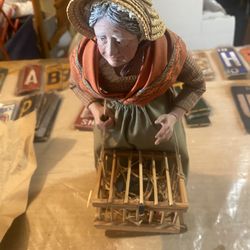 Santons d Art Lise Berger French Woman with Basket and Duck Figurine