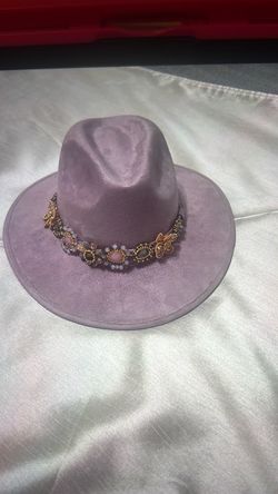 Lavender Wide Brim Fedora Hat with Jeweled Band
