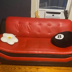 Red And Black Couch  66 Inches Long 25 Inches Out 