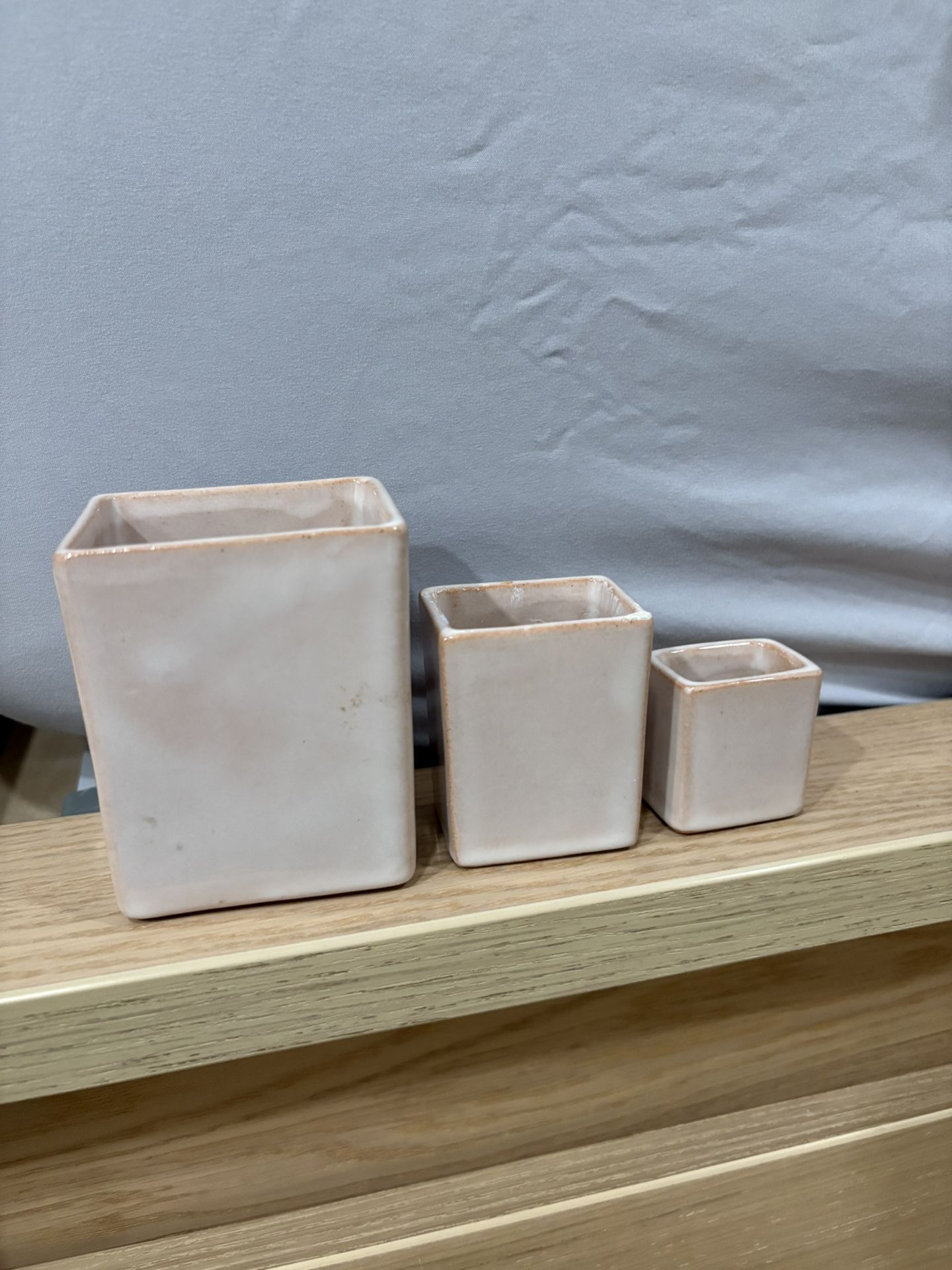 1950s McAfee Terra Cotta light pink Glazed Pottery Vase Trio