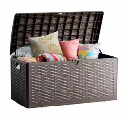 80 Gal. Large Deck Box Resin for Patio Garden Furniture, Outdoor Storage Container, Brown