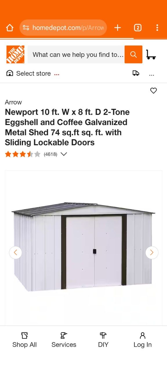 10 X 8 Galvanized Steel Shed (New)