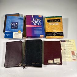 Vintage Study Leather Bible Lot KJV Thompson Chain NKJV Open Bible NIV Zondervan