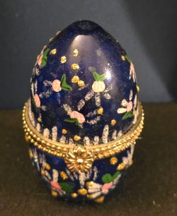 Vintage cobalt blue porcelain egg hinged trinket box