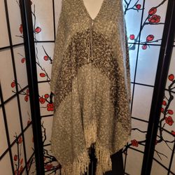 PRELOVED "MARC NEW YORK" FUZZY EVENING WEAR CAPE WITH FRINGE/LEATHER TIE