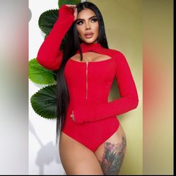 Colombian 🇨🇴 Red Bodysuit Margarita Low Cut With Front Zipper