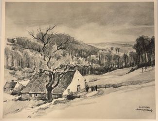 Herman Verbaere Fine Art Print Vintage Original Antique BELGIAN / BELGIUM SKETCH Kluisberg East Flanders MCM Mid Century Modern HILLCREST