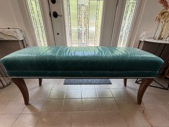 Teal Leather Upholstered Bench with Nailhead Trim