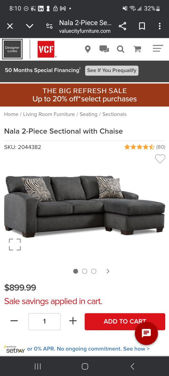 Nala 2 Piece Sectional W/ Chaise, Grey