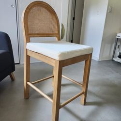 Nathan James Bailey Upholstered Rattan Bar Stool in Oak Finish Frame, Counter Height Stool