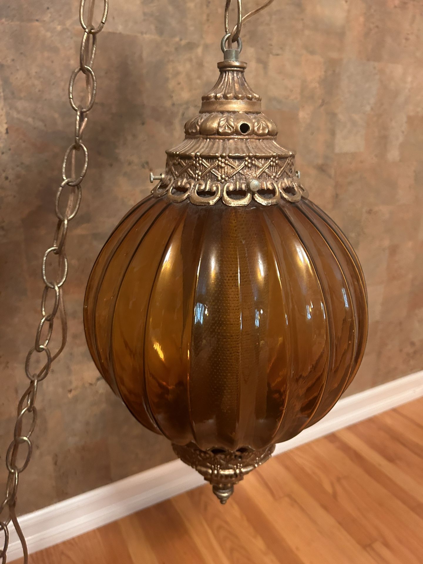 Vintage amber hotsell glass hanging lamp