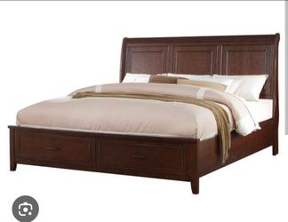 Wood Sleigh Bed Frame with Storage Drawers and matching dresser