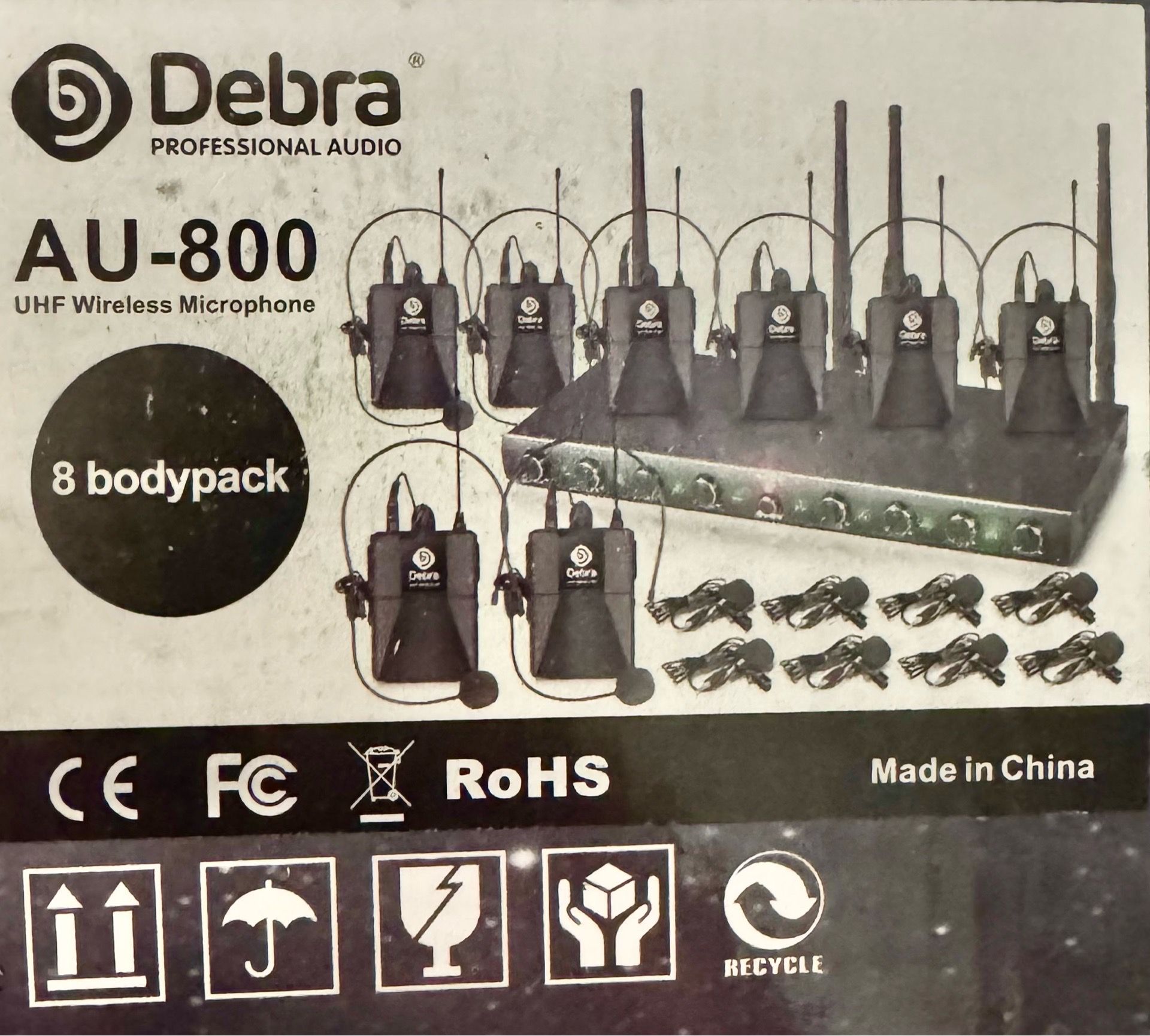 D Debra Audio AU800 Pro UHF 8 Channel Wireless Microphone System with Cordless Handheld Lavalier Headset Mics, Metal Receiver, Ideal for Karaoke Churc