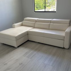 Leather Off White sectional Bed Sofa