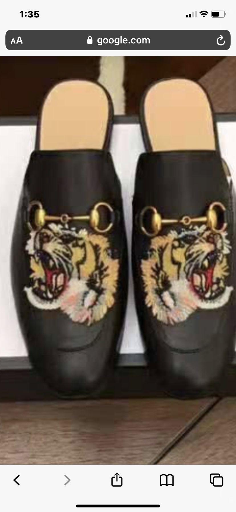 Mens Gucci Princeton Tiger black Leather Embroidered Mules 