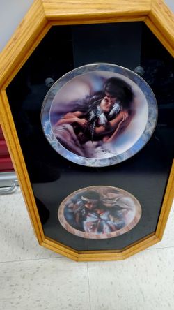 2 Lee Bogle Native American Plates Framed With Plate Holders