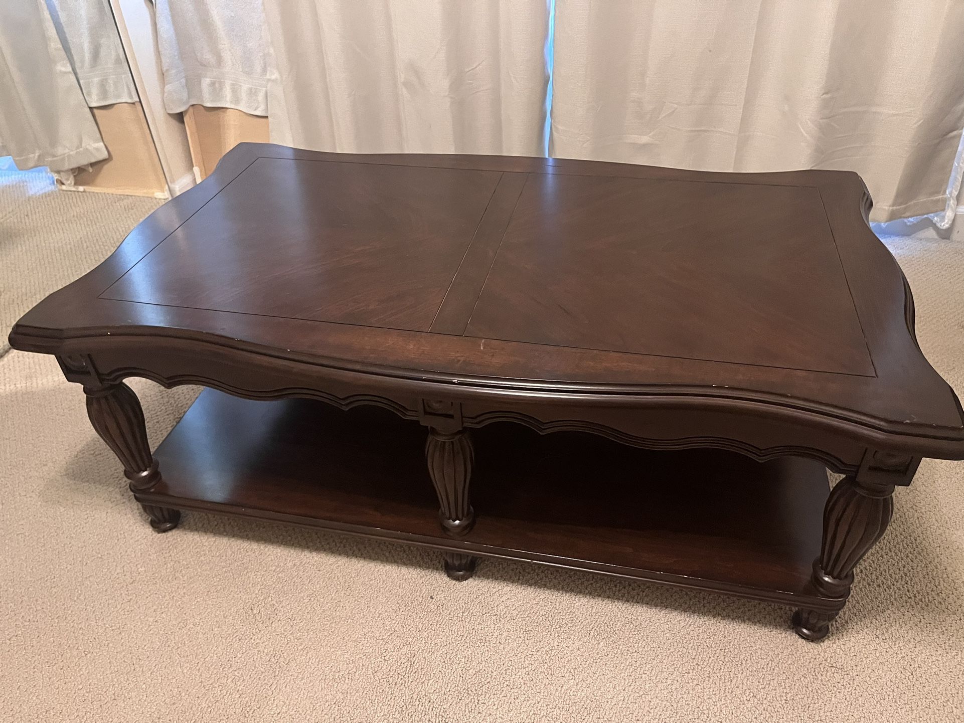 Rectangular Coffee Table With Bottom Shelf, Dark Brown