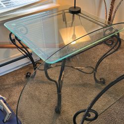 Rot Iron coffee table, and end table beveled glass