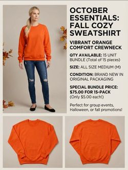 Orange Crewneck Sweatshirt – Size Medium, 15-Pack